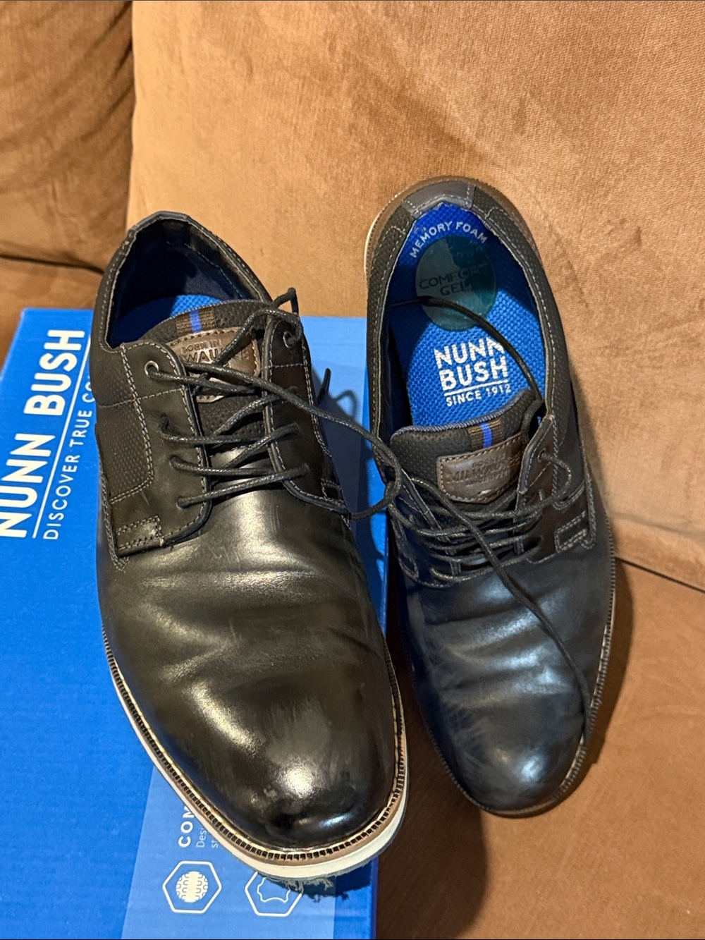 Nunn Bush Black Leather Lace-Up Oxfords with Blue Insole